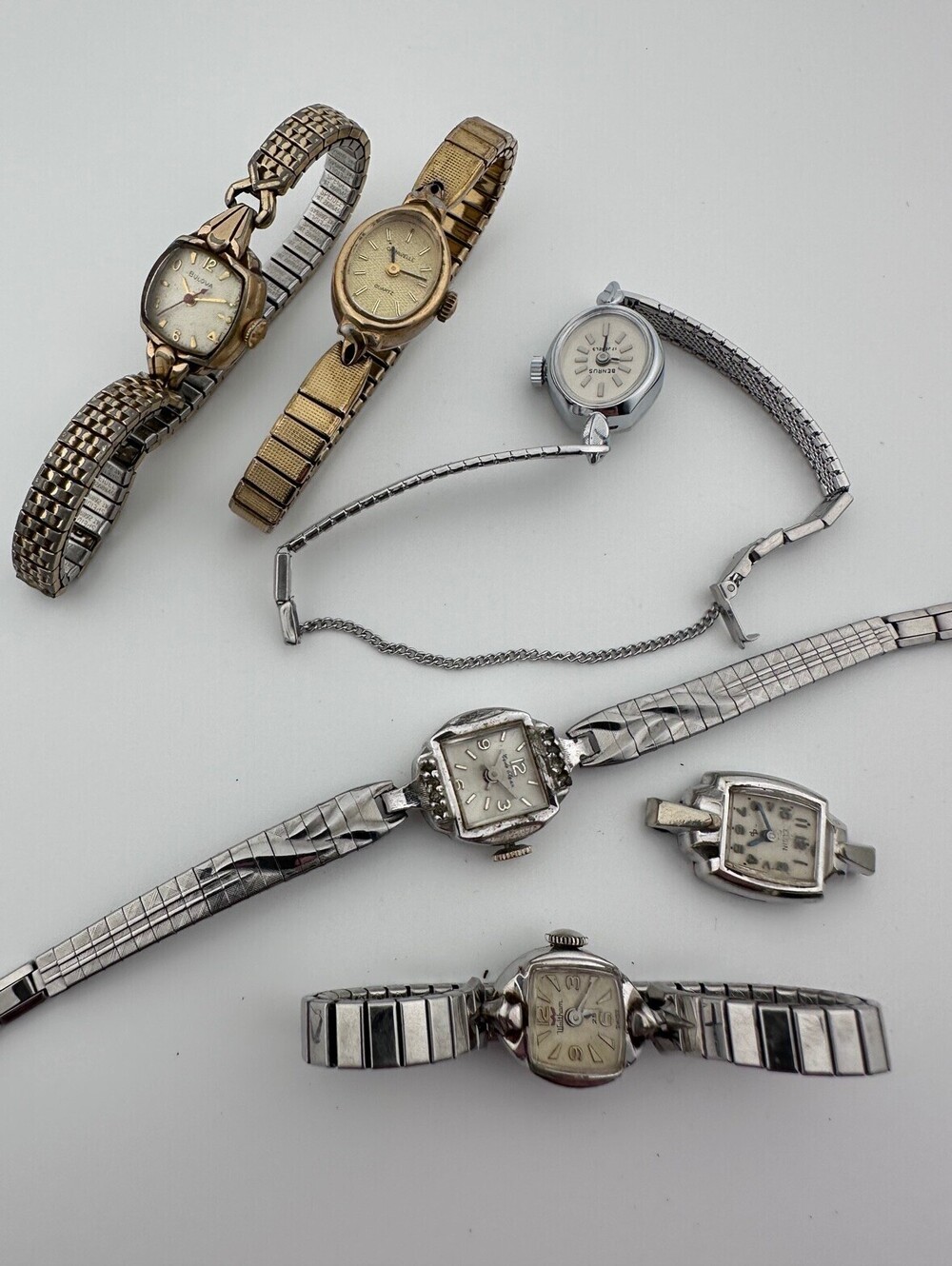 Vintage Ladies Watch Lot of 6 Bulova Benrus Elgin Waltham Caravelle Untested